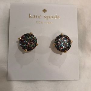 Kate Spade Multi Black Glitter Studs -  Gold